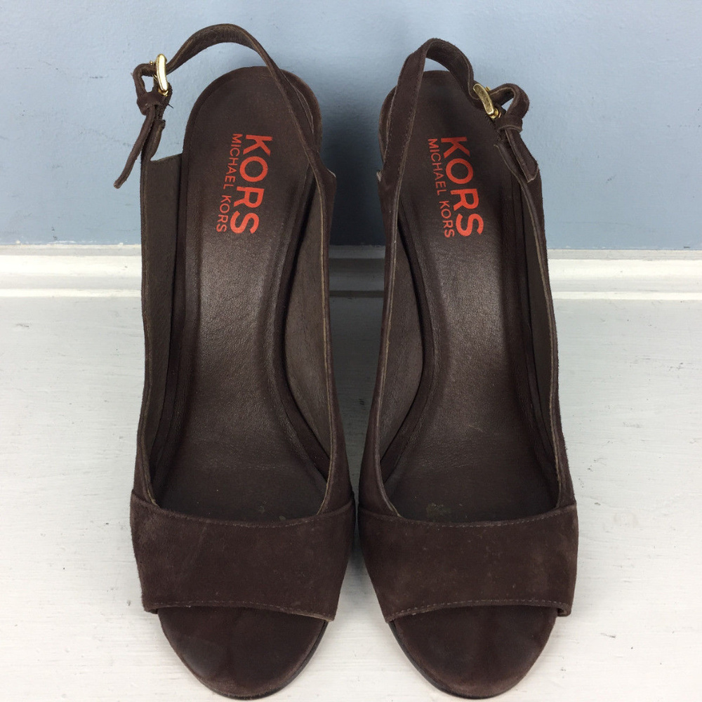 Michael KORS Brown Suede Leather Open Wedge 10 - Picture 3 of 6